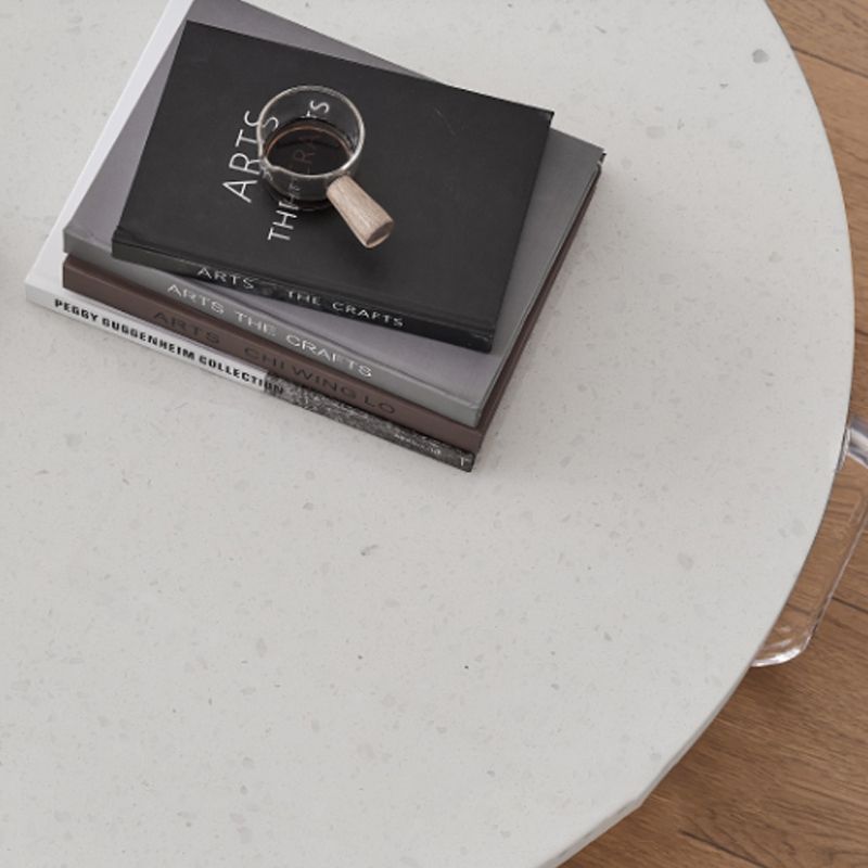 White Round Single Coffee Table Slate Cocktail Table with 3 Legs