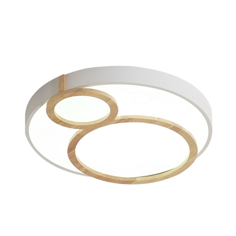 Circular Flush Mounted Light Fixture Macaron Acrylic White/Green/Grey and Wood LED Flush Lamp Fixture
