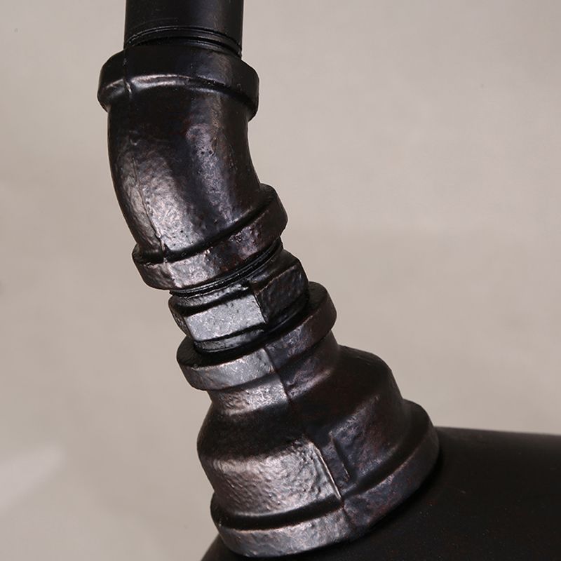 Iron Cone Wall Lamp Rustic 1 Bulb Restaurant Wall Light Fixture with Water Valve in Black