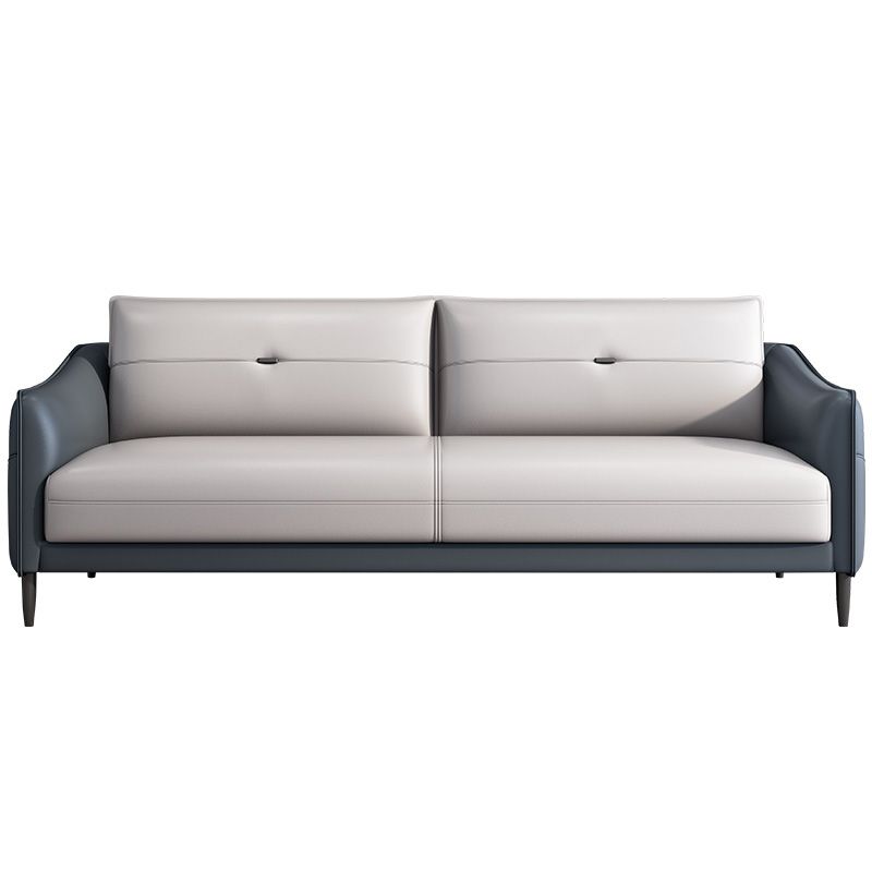 Gray Leather Sofa with Four Legs Loose Back Nordic Style Seating