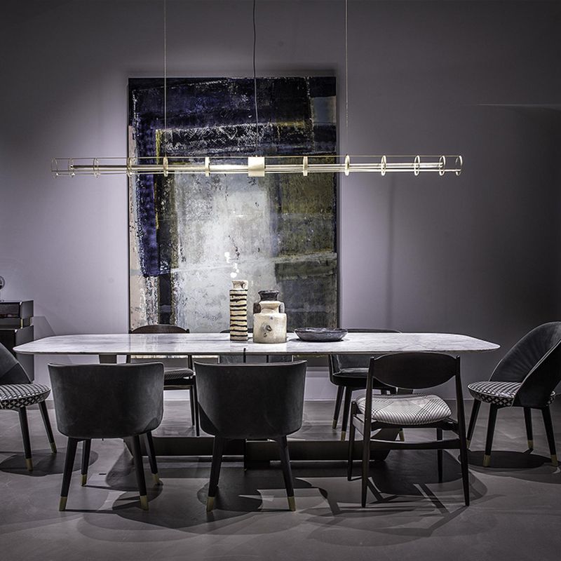 Modern Metal LED Pendant Light Linear Shape Island Lamp with Acrylic Shade for Living Room