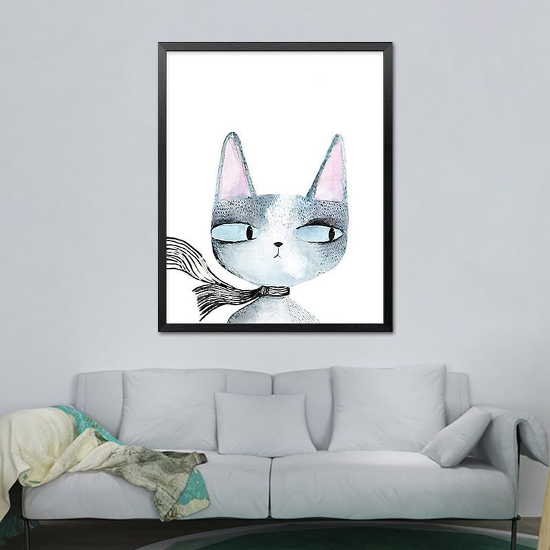 Canvas Textured Wall Art Cartoon Animal Watercolor Drawing Wall Decoration in White