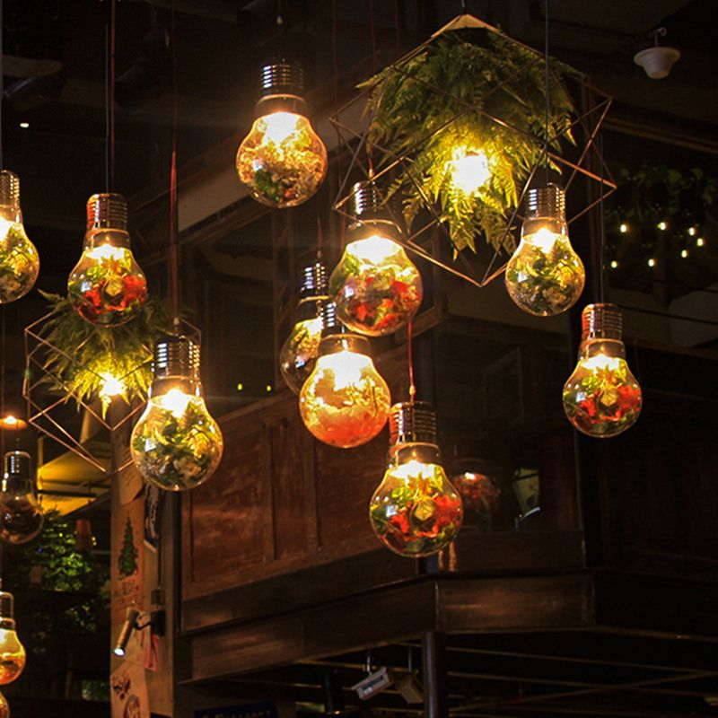 1 Head Suspension Lighting Retro Bulb Shaped Clear Glass Plant Pendant Ceiling Light