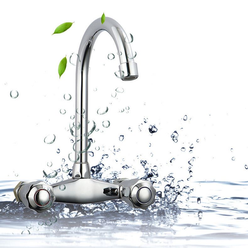 Contemporary Double Handles Kitchen Faucet Metal 2 Holds Bar Faucet