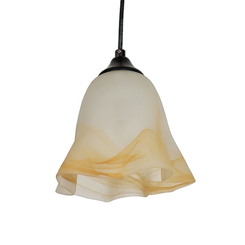 Flower Shape/Cone Living Room Hanging Light Kit Traditional Textured Glass 1 Light White Pendant Lighting