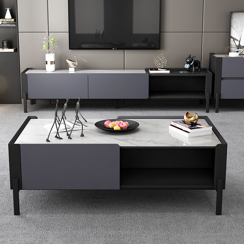 4 Legs Coffee or End Table Slate with Storage Drawers Rectangle