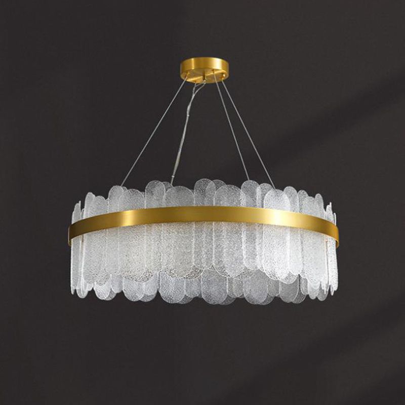 Light Luxury Style LED Hanging Chandelier Light Circular Metal Chandelier in Gold