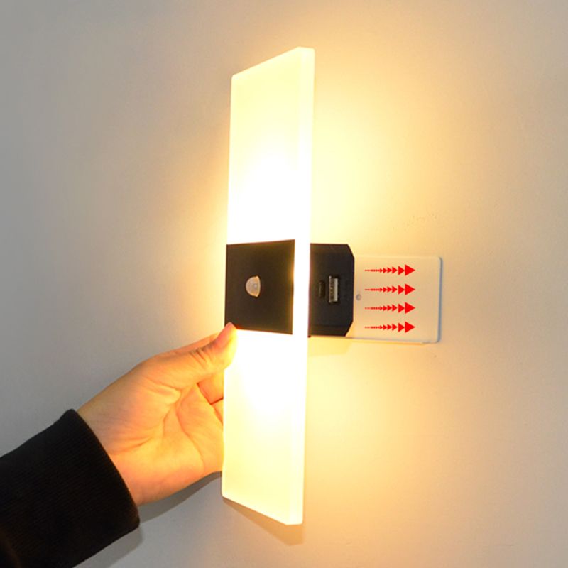 LED Modern Metal Wall Sconce Rectangle Shape Wall Lamp with Acrylic Shade for Courtyard