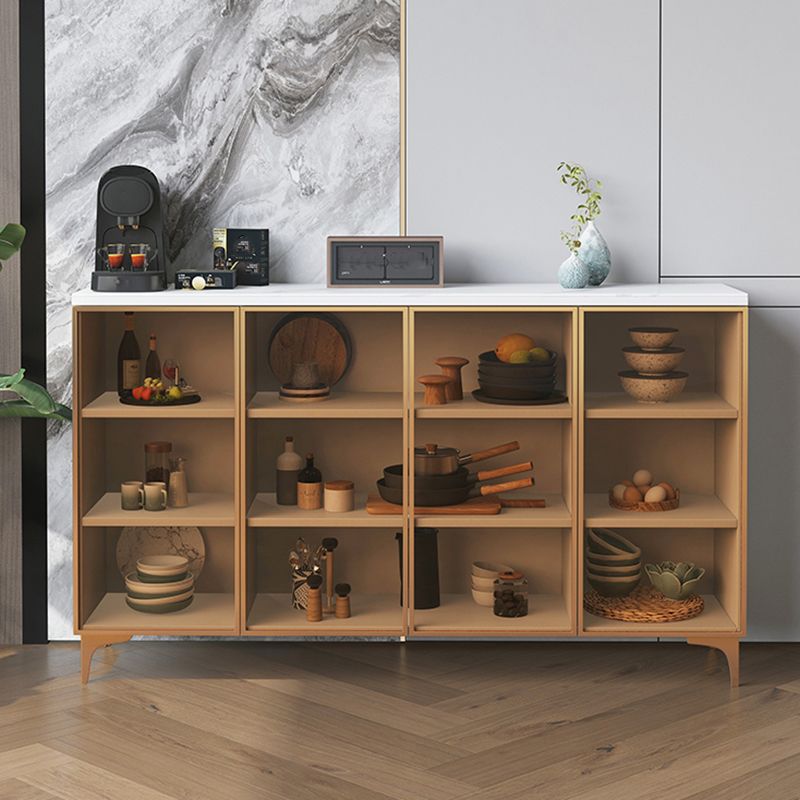 Glam Glass Doors Buffet Sideboard Stone Dining Server for Living Room