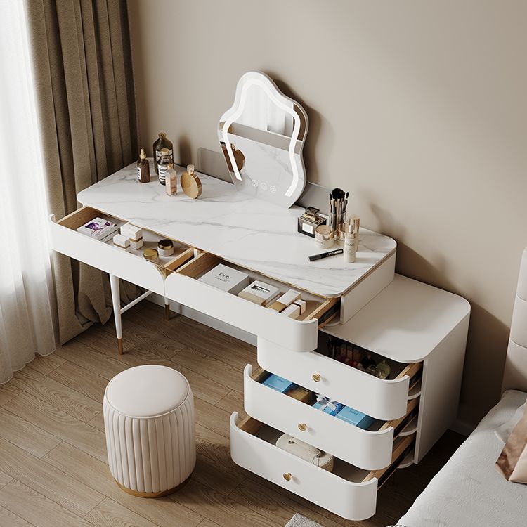 White Dressing Table Standing Vanity Set with Makeup Table and Stool