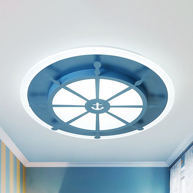 Compass Bathroom Bedroom Flush Ceiling Light Metal Nautical Ceiling Lamp with Anchor