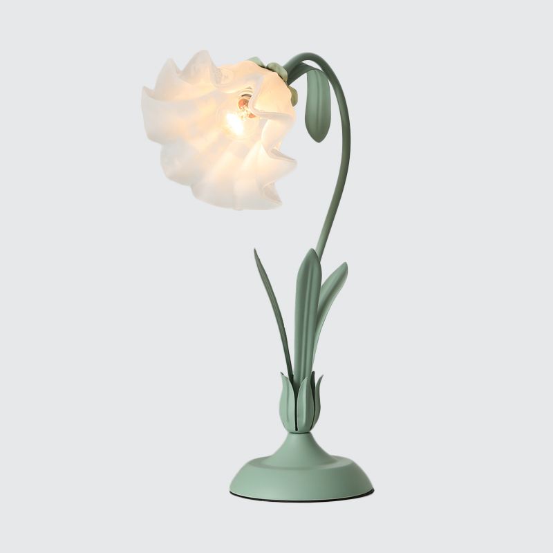 Blumenform gefrostete weiße Glas Nachtlampe Land 1-Licht Kinderzimmer Tisch Licht in Rosa/Grün