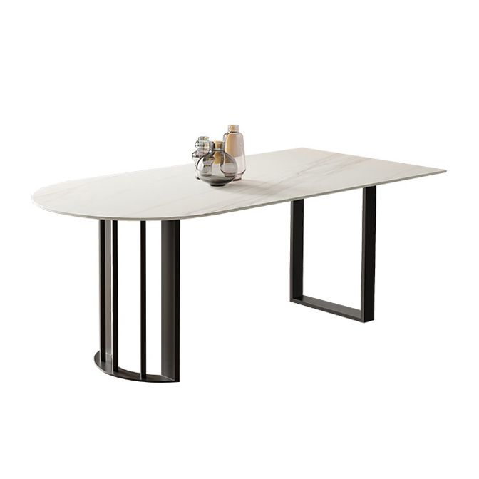 Sintered Stone Dining Table White Top Modern Double Pedestal Table for Kitchen