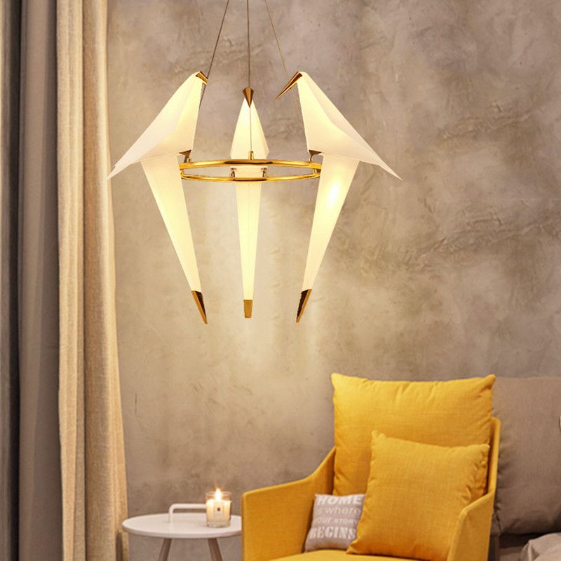 Bird Shaped Plastic LED Ceiling Lighting Modern White Chandelier Light Fixture for Restaurant