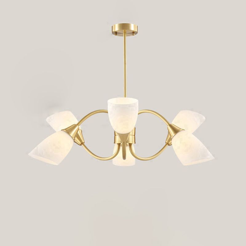Multi-Head Chandelier Lamp Traditional Style White Glass Shade Bell Light Fixtures