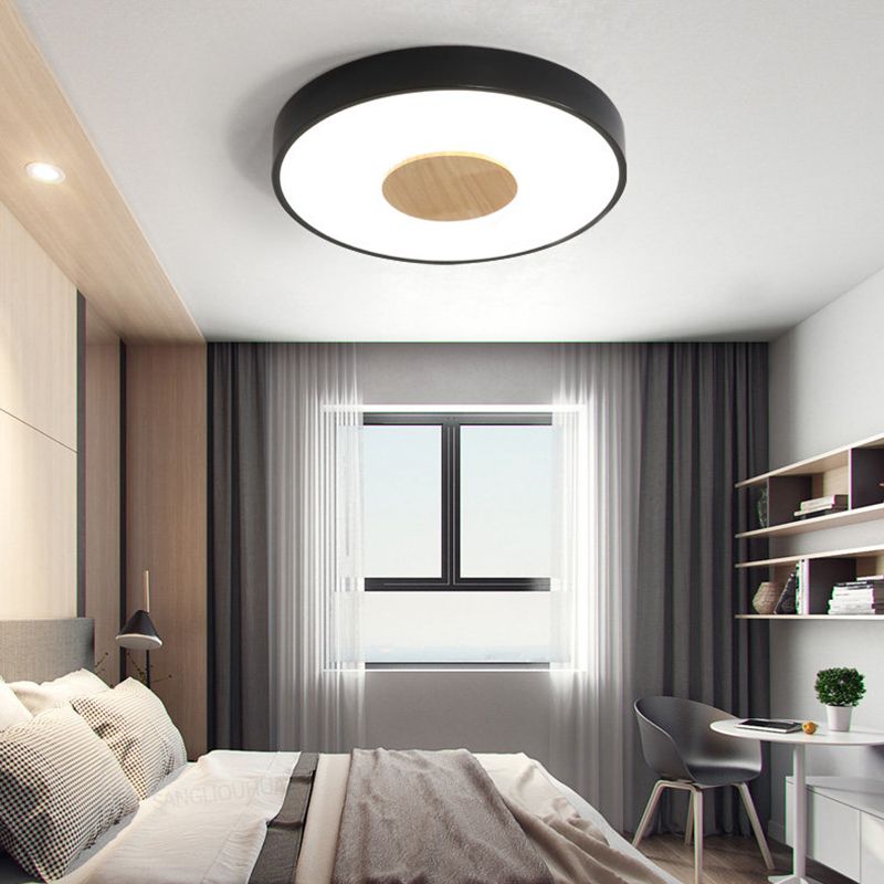 Round Flush Mount Ceiling Light Nordic Iron 1 Head Pink/Blue/White Lighting Fixture for Bedroom, 12"/16"/19.5" Width