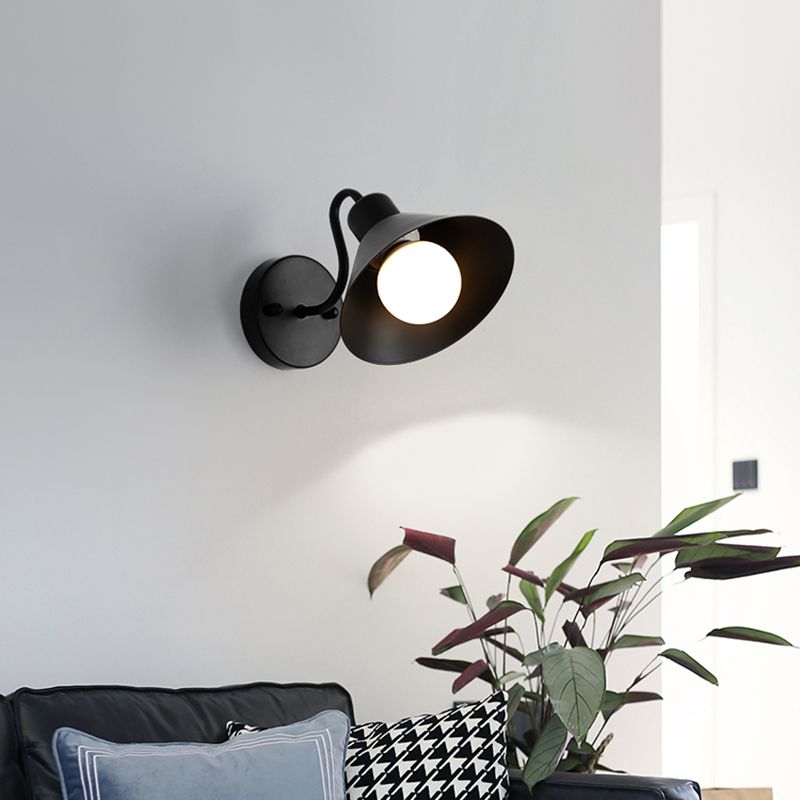 1 Light Bedroom Wall Lamp Industrial Style White/Black Sconce Light Fixture with Cone Metal Shade