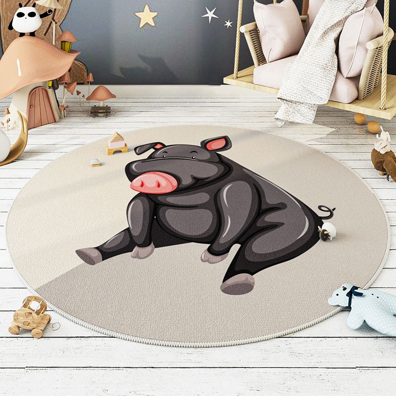 Modern Carpet Round Animal Printed Area Rug Non-Slip Backing Adult Polyster