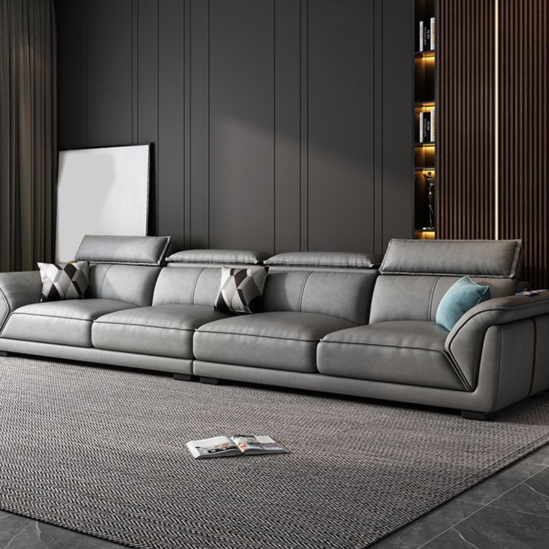 Gray Faux Leather Sofa & Chaise Modern Biscuit Back Sofa - 33.46" H