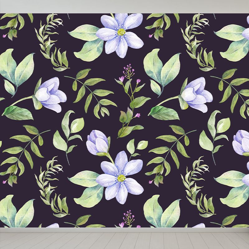 Modern Flower Wall Mural Non-Woven Stain Resistant Soft Color Wall Art for Living Room