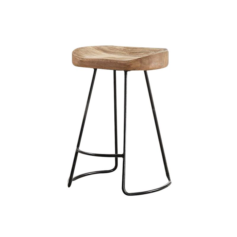 Contemporary Style Counter Stool Solid Wood Saddle Seat Bar Stool with Metal Base