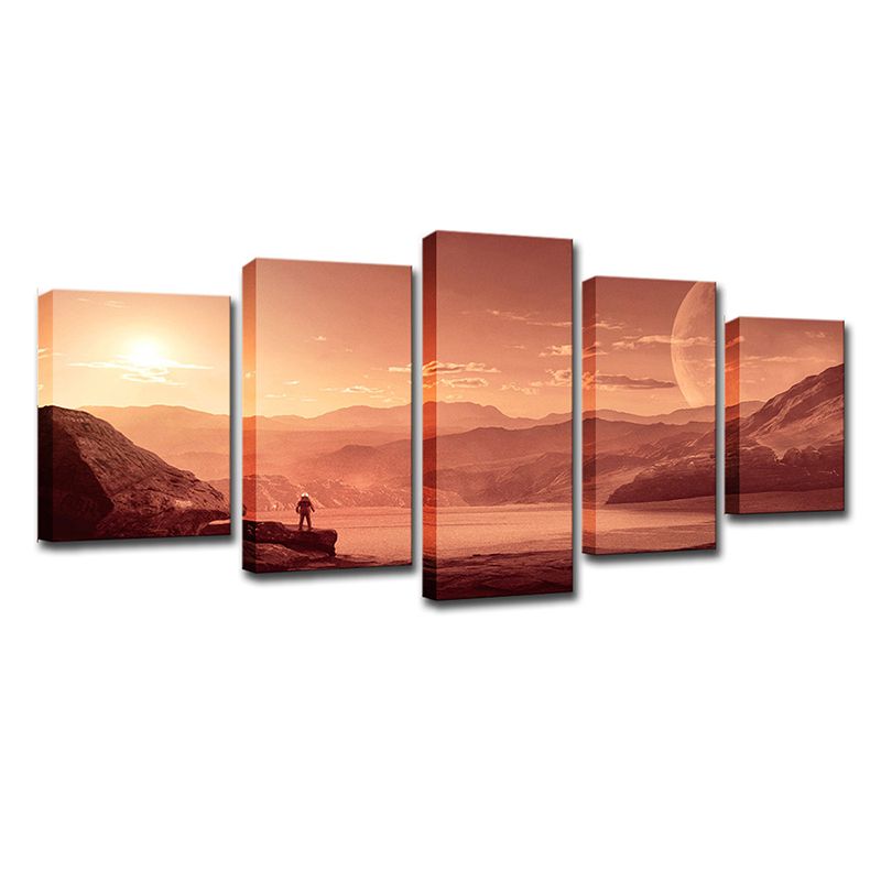 Mars Sunset View Wall Art Dining Room Outer Space View Canvas in Orange for Decor