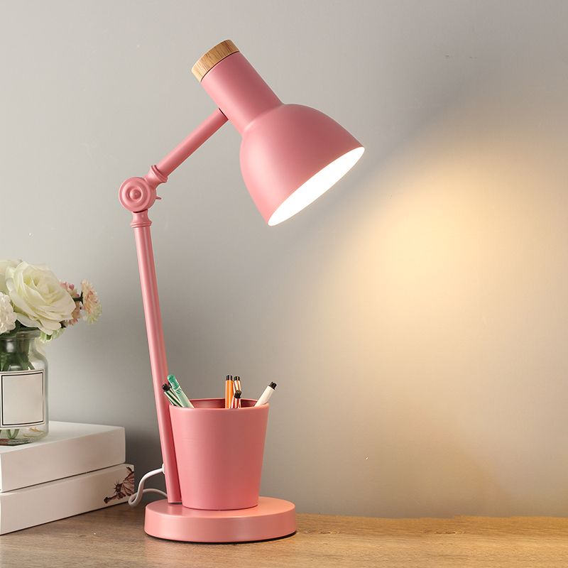 Lampada da scrivania per sala studio con braccio oscillante Lampada da lettura in stile Macaron a 1 testa in metallo con portapenne