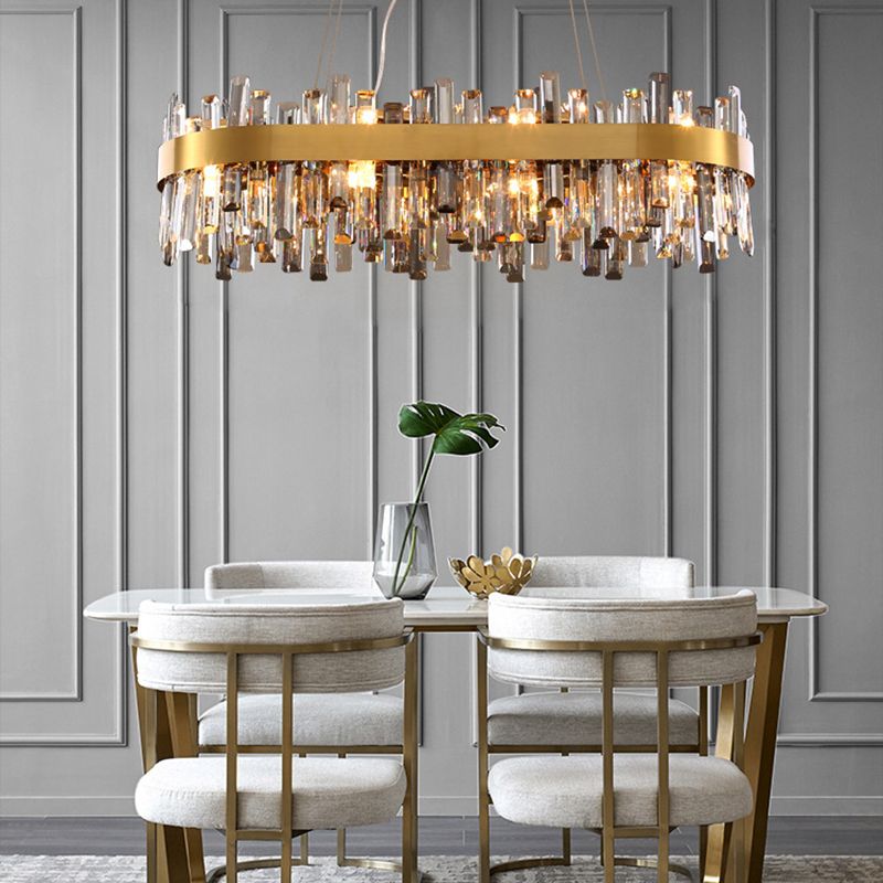 Round Shape Hanging Lights Crystal Modern Chandelier in Gold for Living Room