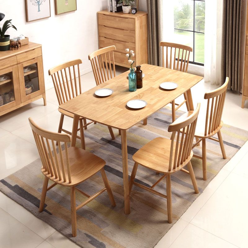 Rectangle 4 jambes Table moderne Couleur de bois clair Tableau fixe de bois massif