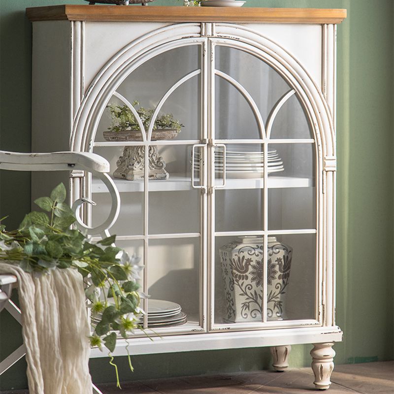 Traditional Pine Curio Cabinet Glass Doors Display Stand with Doors