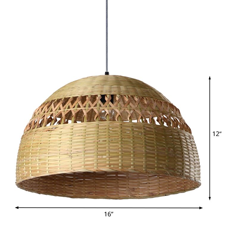 Bamboo Hemisphere Pendant Light Chinese 1 Head Ceiling Suspension Lamp in Flaxen