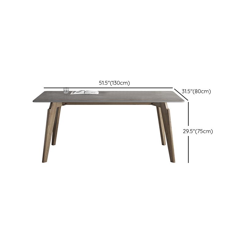 Industrial Style Rectangle Dining Table Sintered Stone Table with Wood Legs