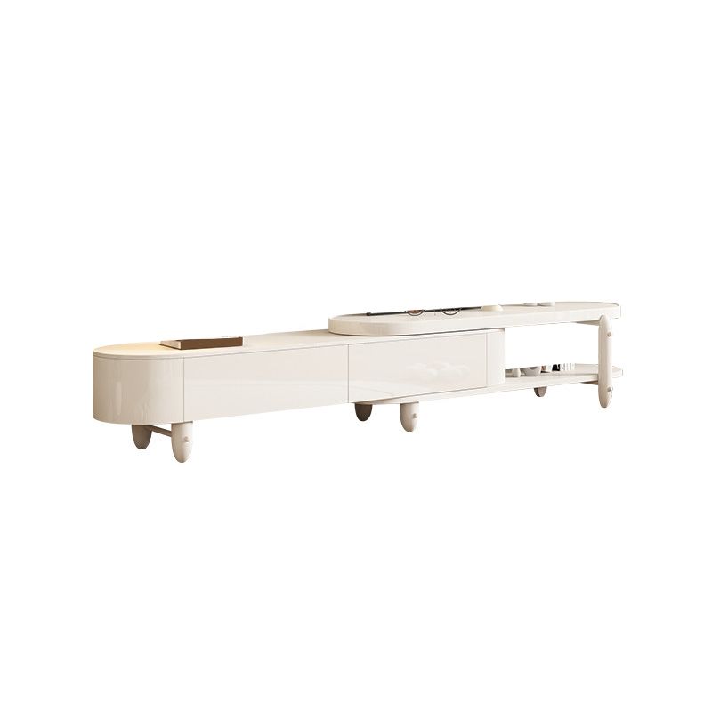 White Contemporary Oval and Round Wood Coffee Table with Drawer