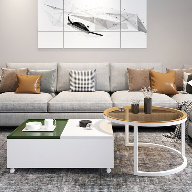 Modern 2 Nesting Coffee Table Set 31.5" W Glass & Wood Cocktail Table with Storage