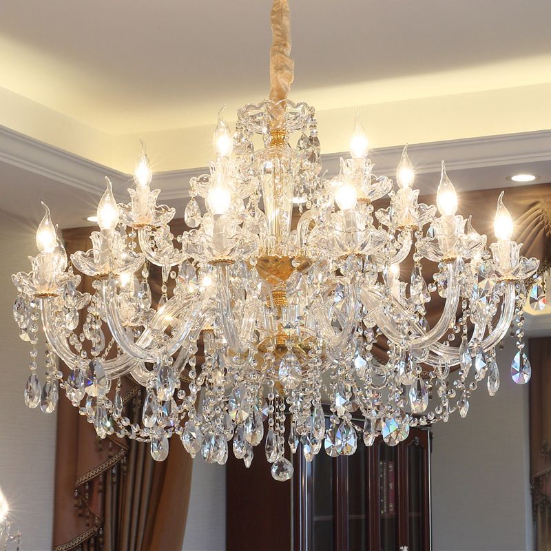Beveled K9 Crystal Clear Hanging Ceiling Lights Classic Candelabra Ceiling Lamp for Living Room
