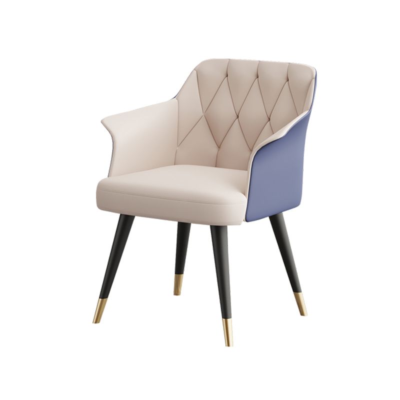 Glam Metal Arm Dining Chair Faux Leather Side Chairs for Restaurant Use