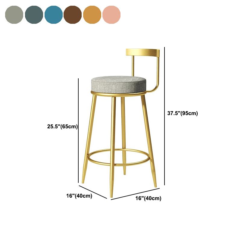 Glam Armless Backrest Counter Stoo Iron Bar Stool with Cushion and Pedal for Kitchen