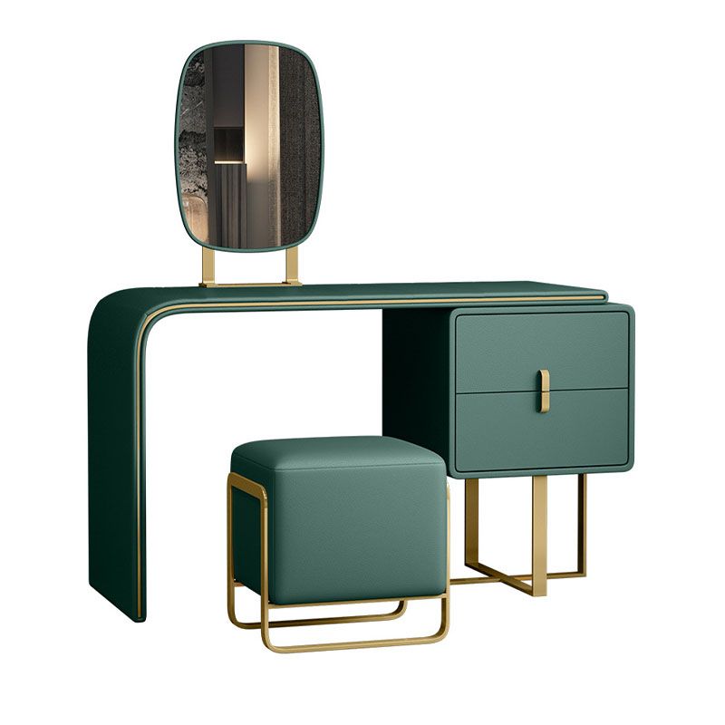 Green Make-up Vanity with 2 Storage Drawers 20.47" Wide Faux Leather Dresser