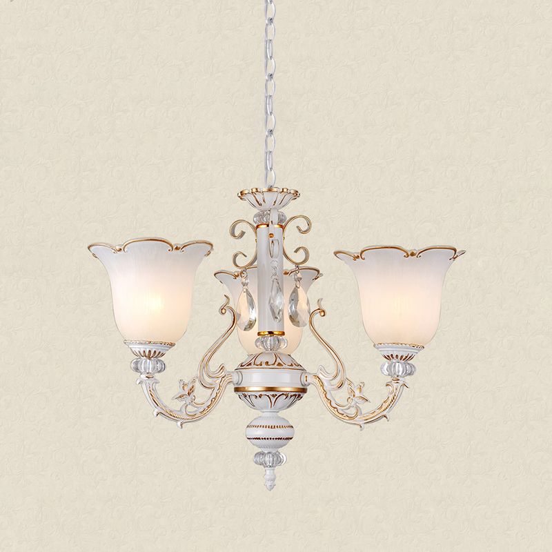 Cream Glass Florel lampadario Floral Light tradizionale ciondolo sospensione camera da letto 3/5/6 luci in beige