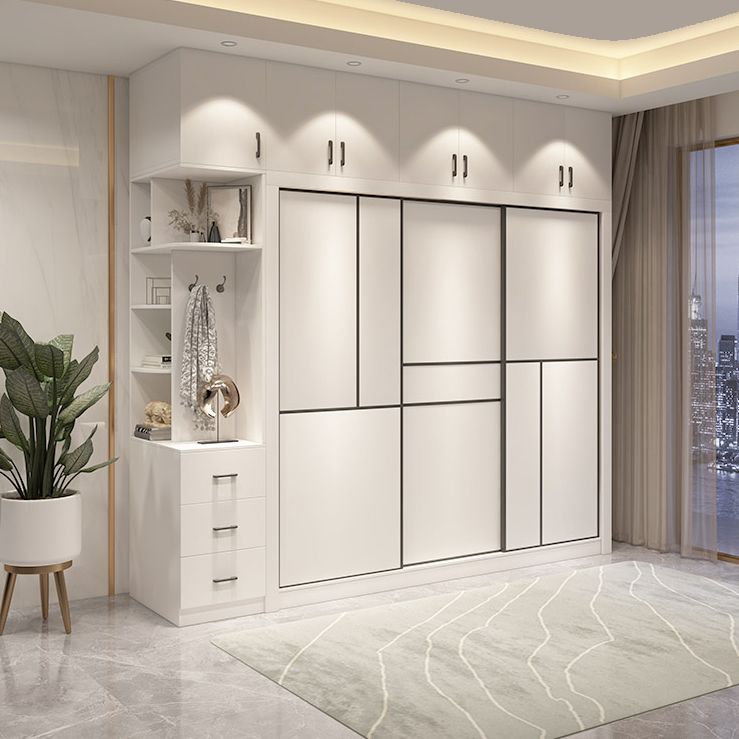 Sliding White Wardrobe Armoire Engineered Wood Wardrobe Cabinet