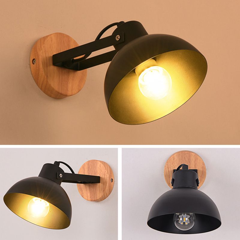 Dome Shape Wall Lighting Modern Style Metal 2 Lights Sconce Lamp in Black/White