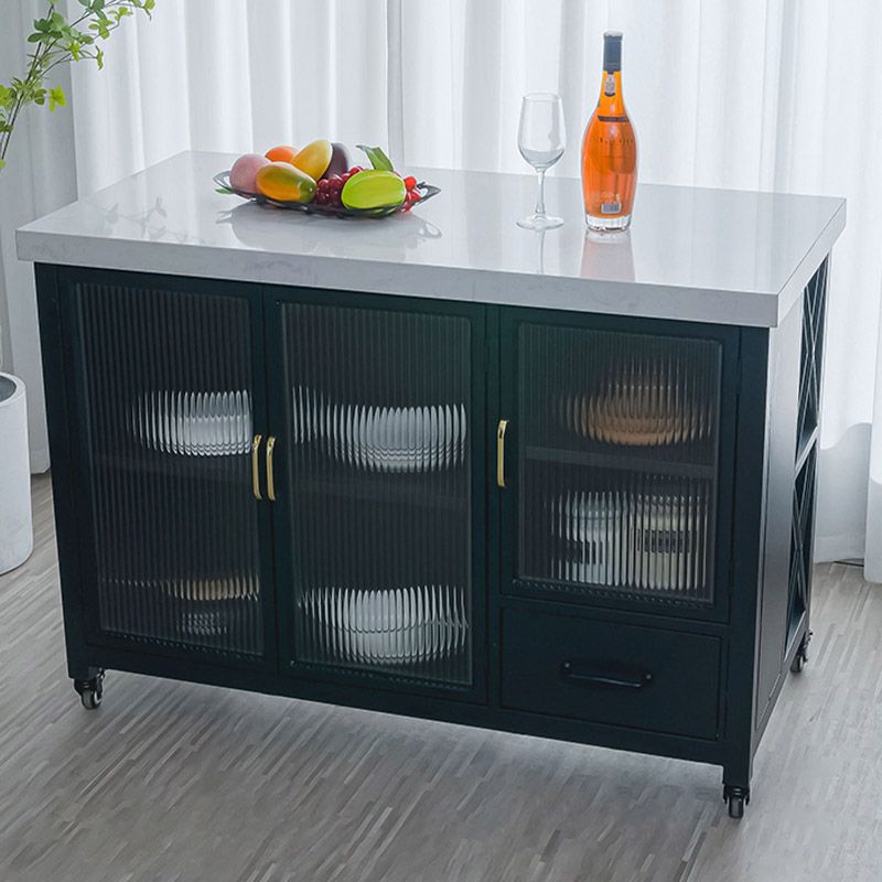 Kitchen Island Table Dining Room Prep Table with Storage Cabinet