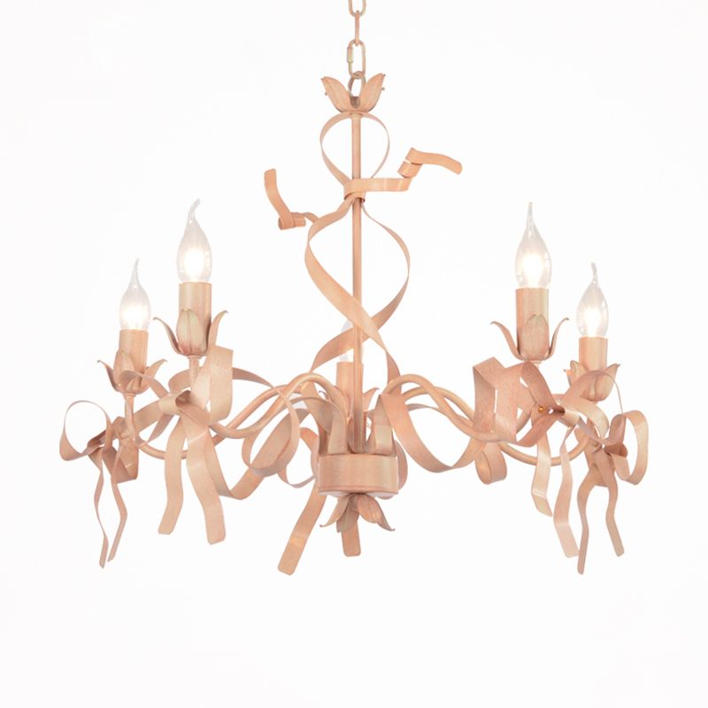 Multi Lights Pink Metal Suspension Pendant Light Curved Arm Modern Style Hanging Lamps