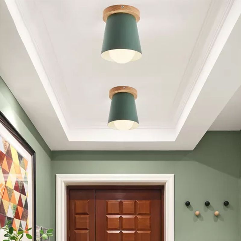 1 Bulb Gray/White/Green Conical Flush Mount Ceiling Light Metal Contemporary Ceiling Mounted Light for Bedroom