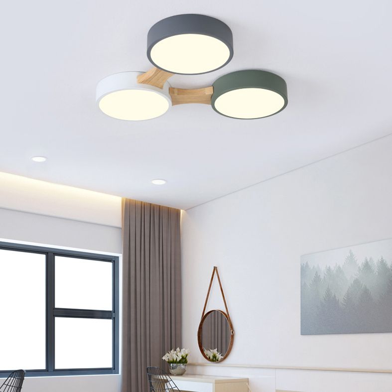 Ronde LED Macaron Plafond Fixture in Modern Creative Style Wooden Flush Mount met Acryl