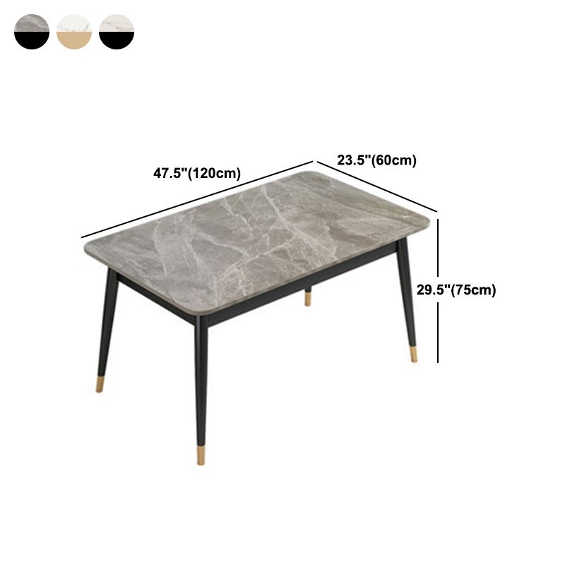 Luxury Rectangle Dining Room Table Sintered Stone Top Table with 4 Iron Legs
