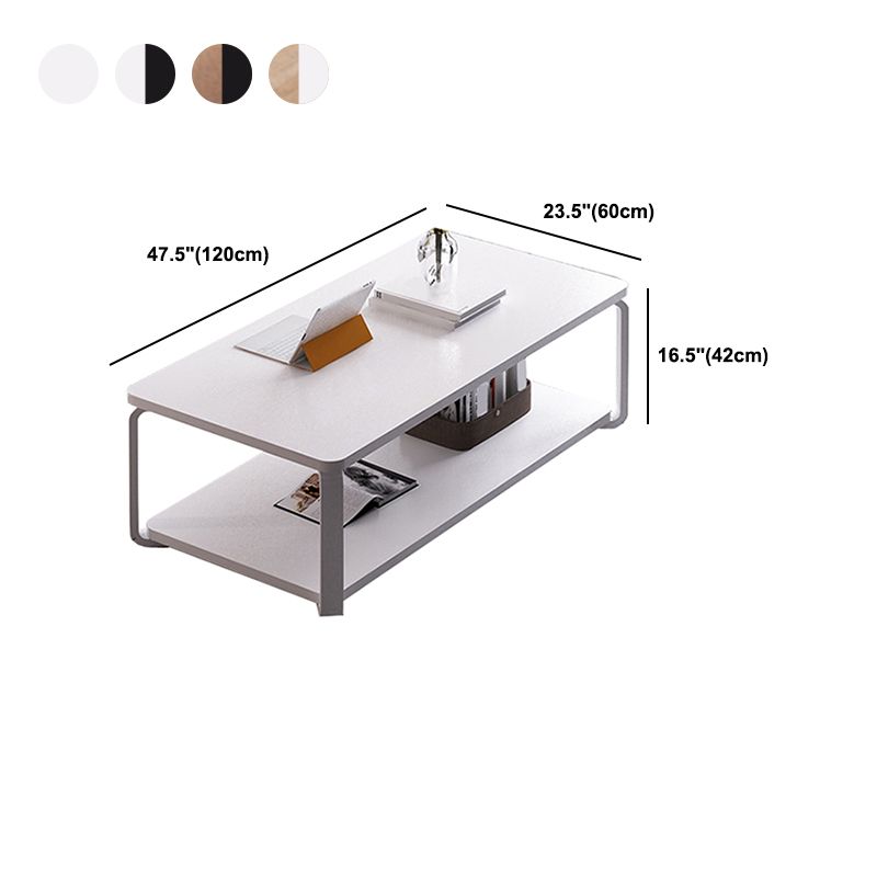 Modern Style Wooden Rectangular Table with Abstract Base for Storage Rack Coffee Table