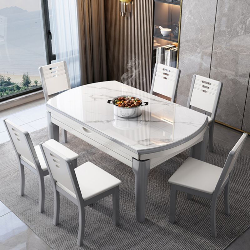 Modern Simple Dining Table Rectangle Shape Dinner Table with Wooden Base for Living Room