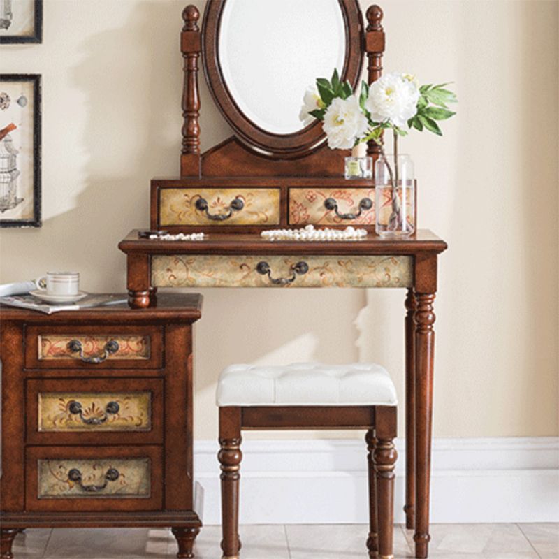 Victorian Makeup Vanity Table with Drawers and Stool for Bedroom