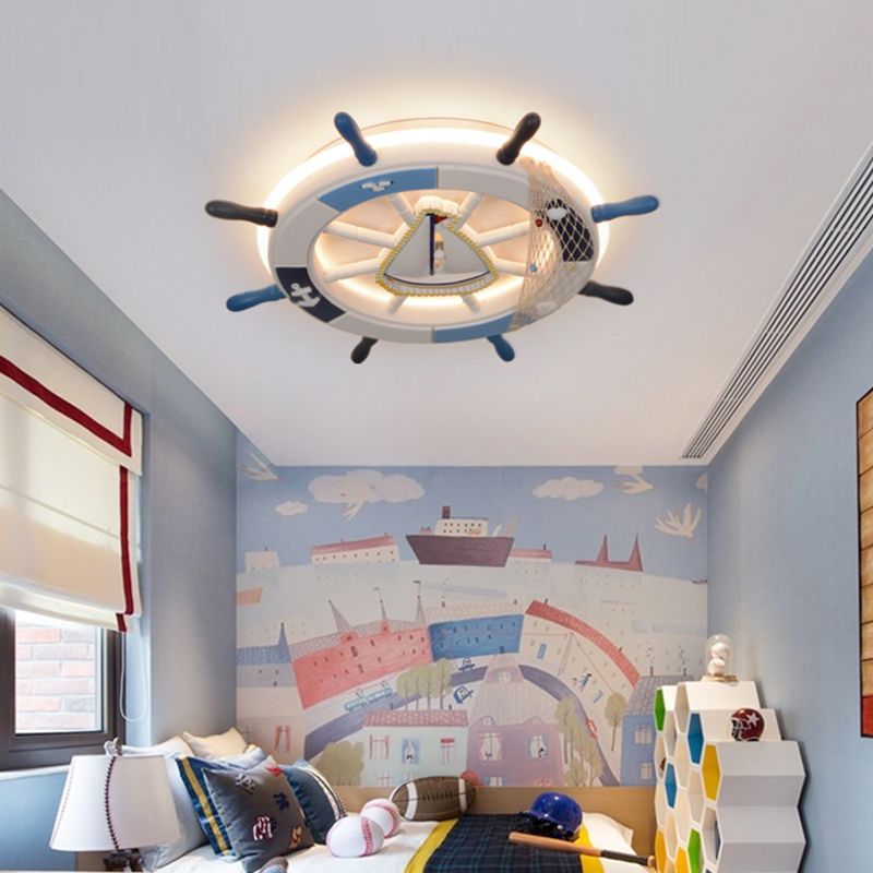 Children's Room Flushmount Light Boy Bedroom Room Study Kindergarten Mediterranean Style Creative Cartoon Ship Rudder Eye Protection Lamps
